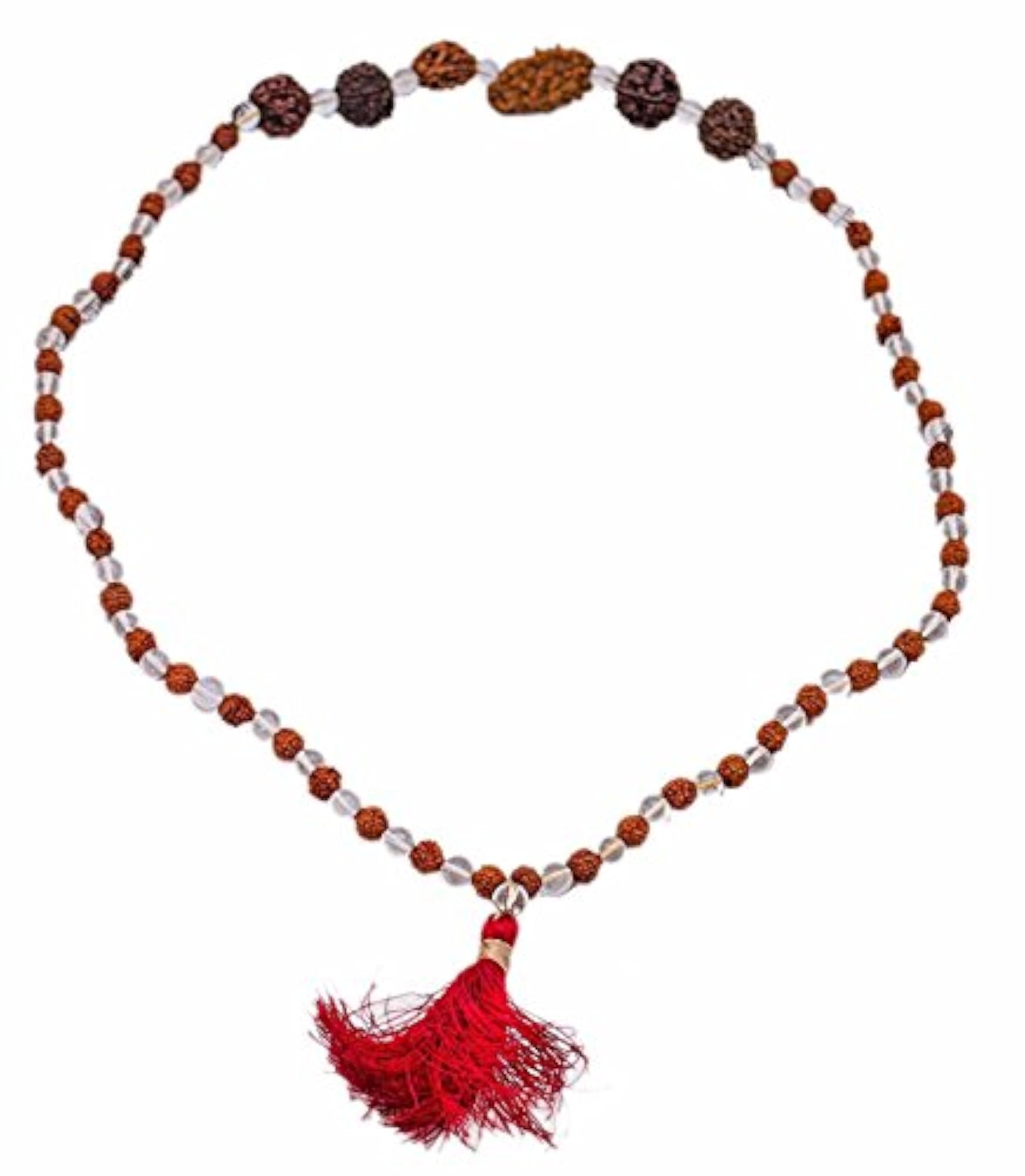 Wood Crystal Mukhi Rudraksha Japa Mala Necklace